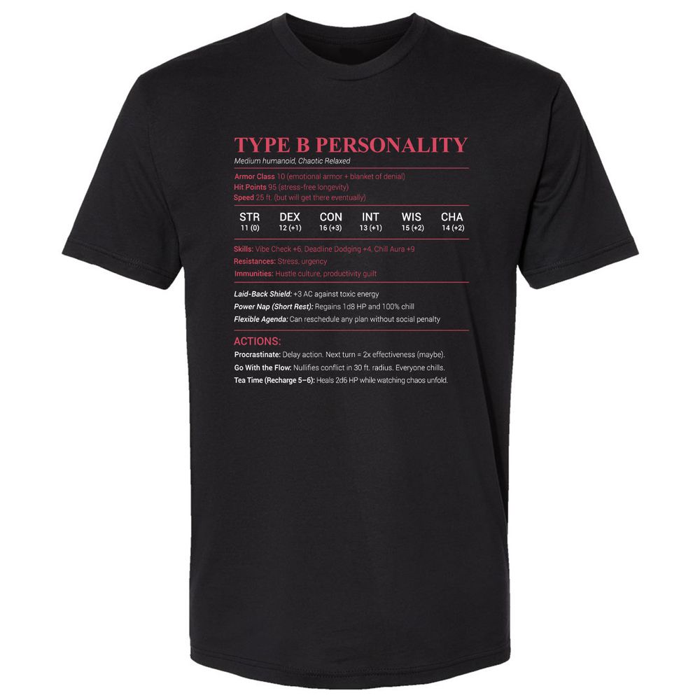 Type B Stats Premium Unisex T-Shirt - Black - 1