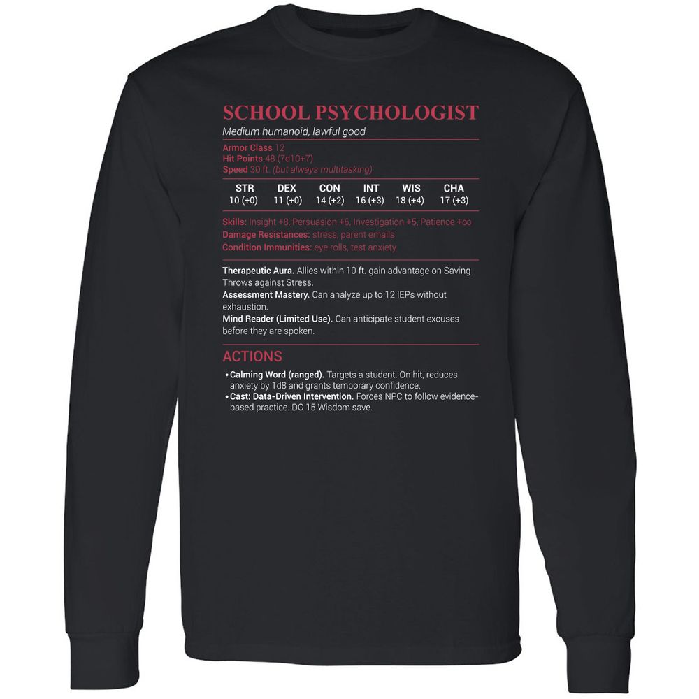 School Psychologist Long Sleeve T-Shirt - Black - 1