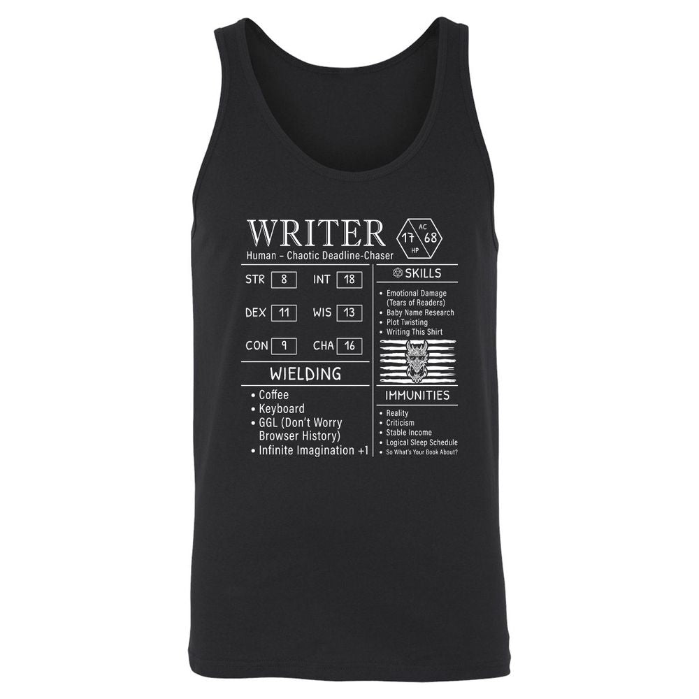 Writer Stats New Unisex Jersey Tank - Black - 1