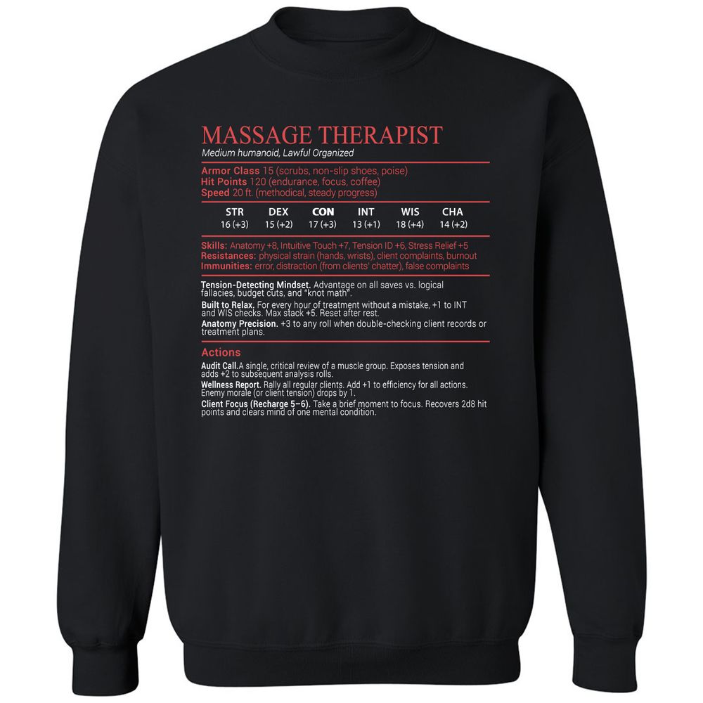 Massage Therapist Stats Block - Black - 1