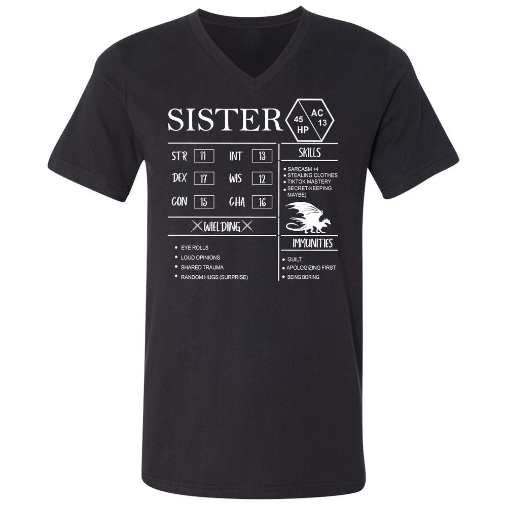 Sister Stats Unisex V-Neck T-Shirt - Black - 1
