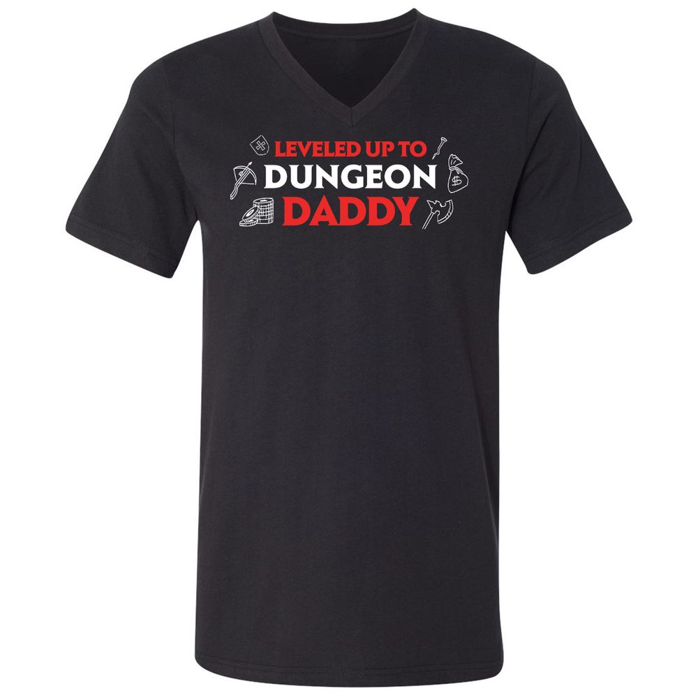 Leveled Up To Dungeon Daddy Unisex V-Neck T-Shirt - Black - 1
