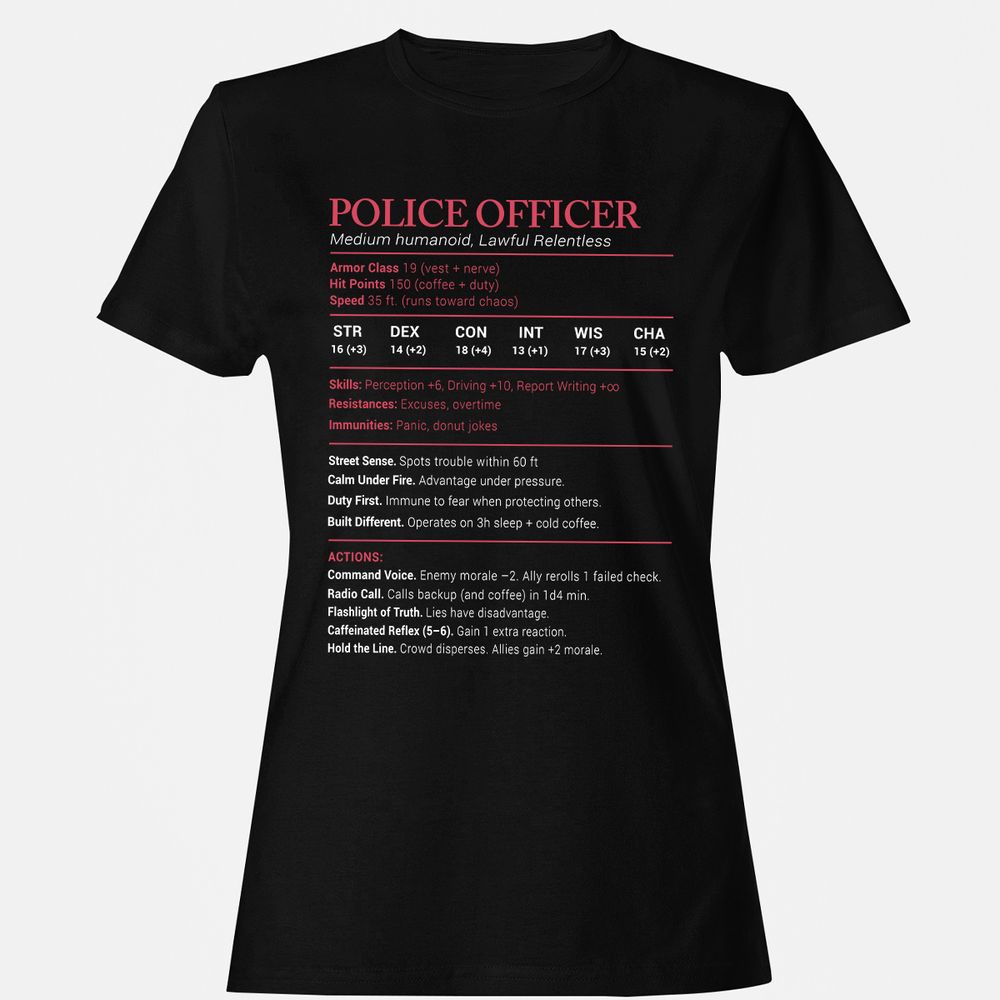 Police Officer Stats Women's T-Shirt - Black - 1