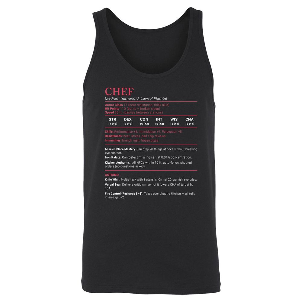 Chef Stats Unisex Jersey Tank - Black - 1