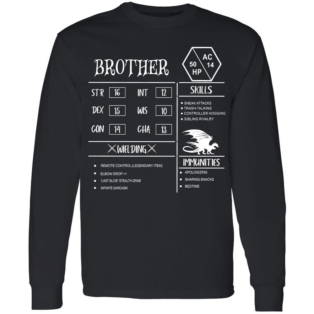 Brother Stats Long Sleeve T-Shirt - Black - 1