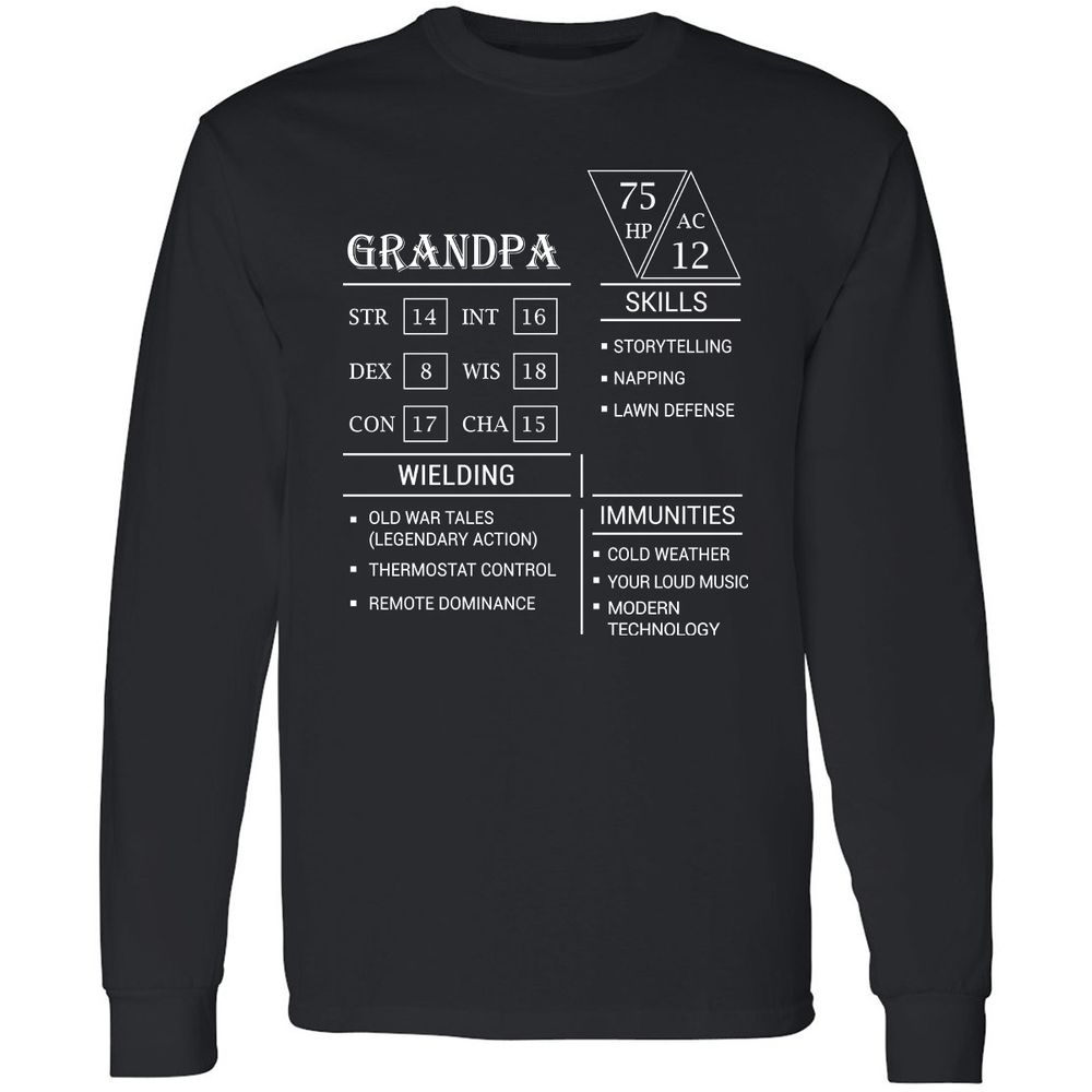 Grandpa Stats Long Sleeve T-Shirt - Black - 1