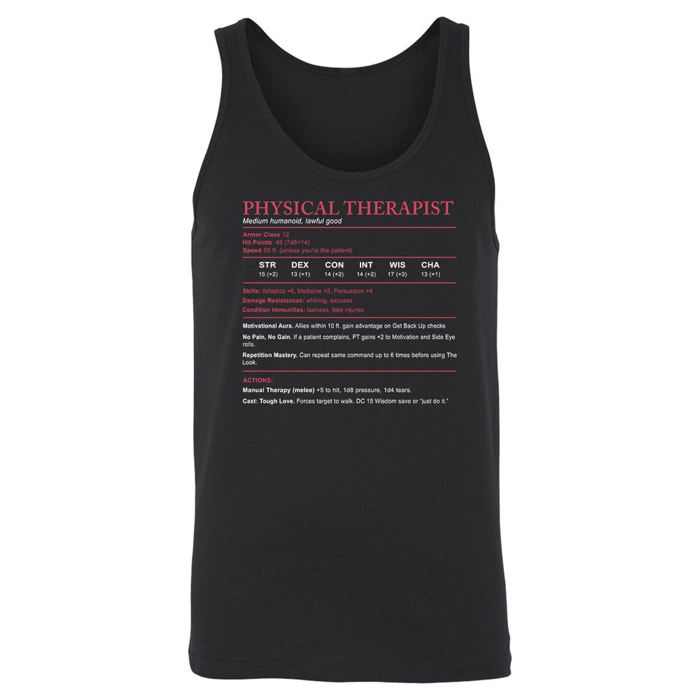 Physical Therapist Stats Unisex Jersey Tank - Black - 1