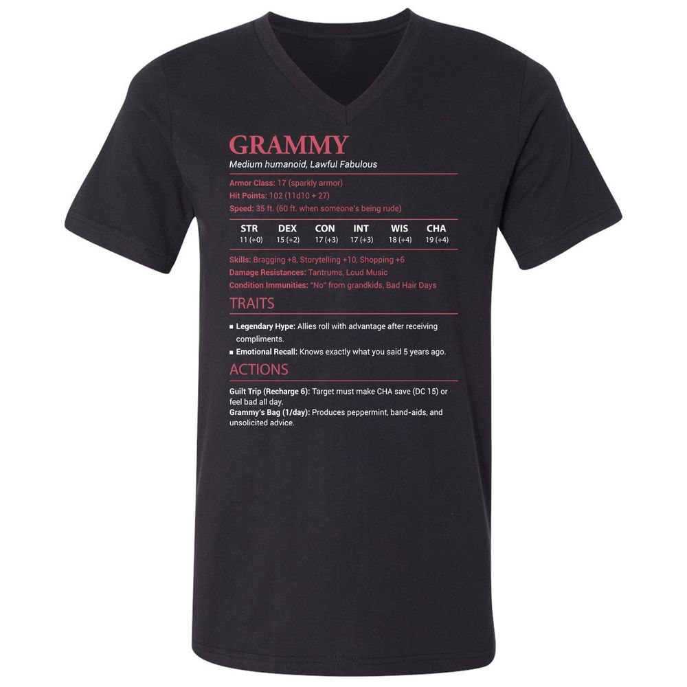 Grammy Stats Unisex V-Neck T-Shirt - Black - 1