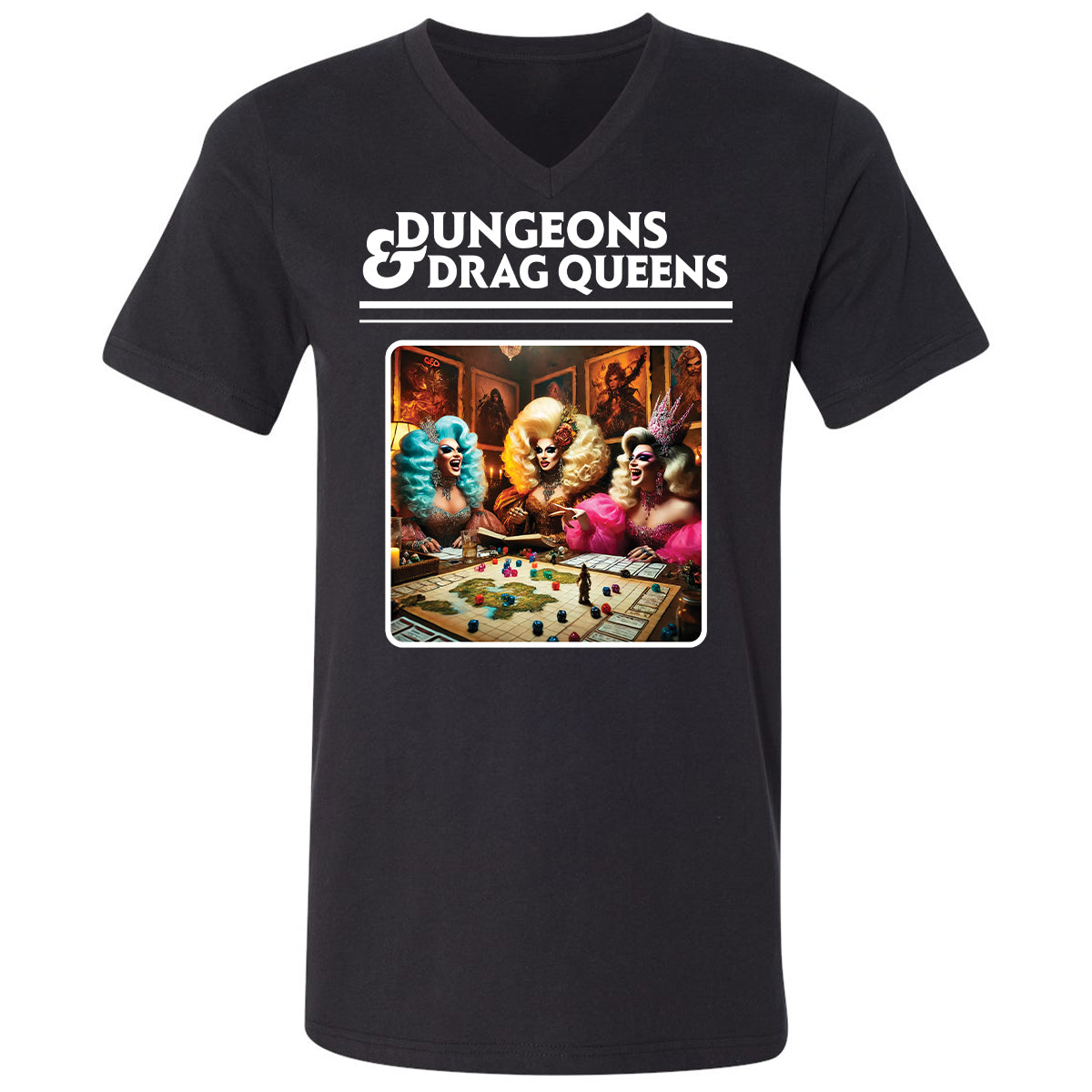 Dungeons & Drag Queens Unisex V-Neck T-Shirt - Black - 1