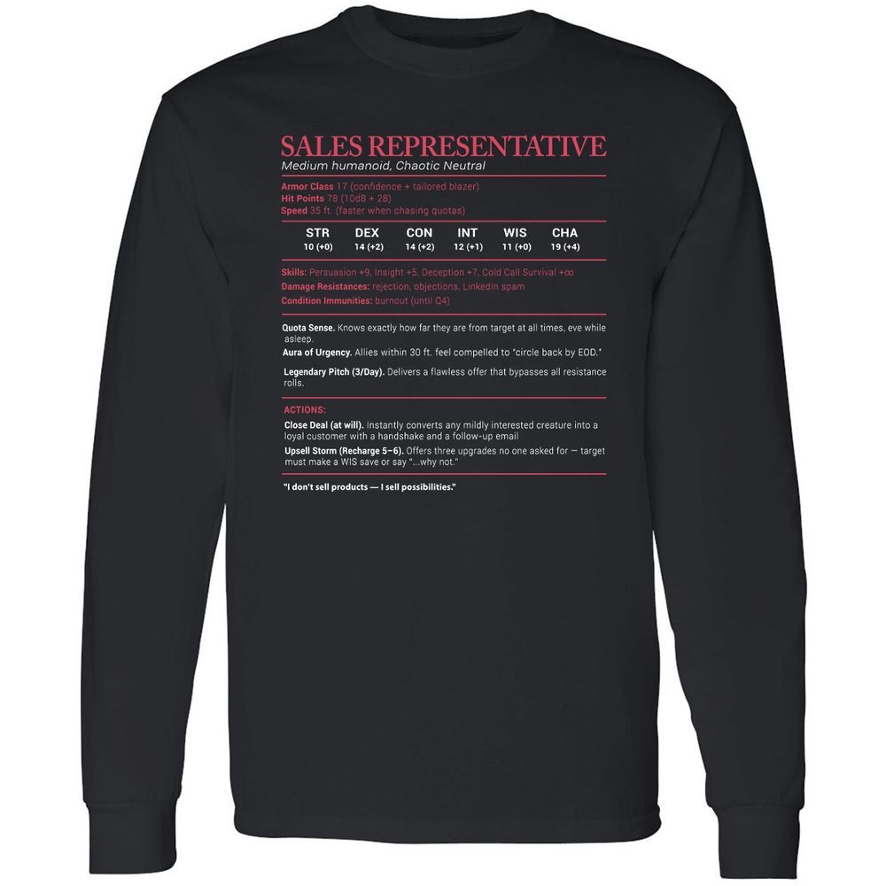 Sales Presentative Stats Long Sleeve T-Shirt - Black - 1
