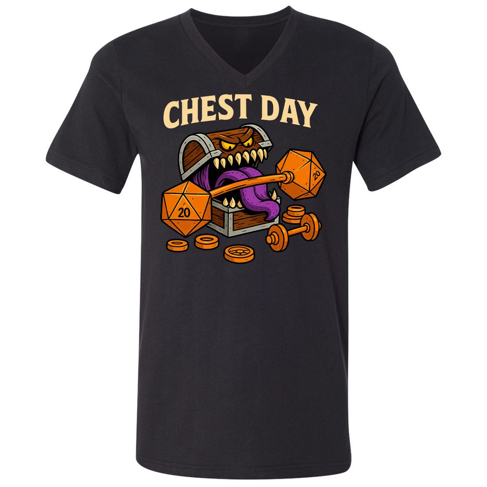 Chest Day Unisex V-Neck T-Shirt - Black - 1