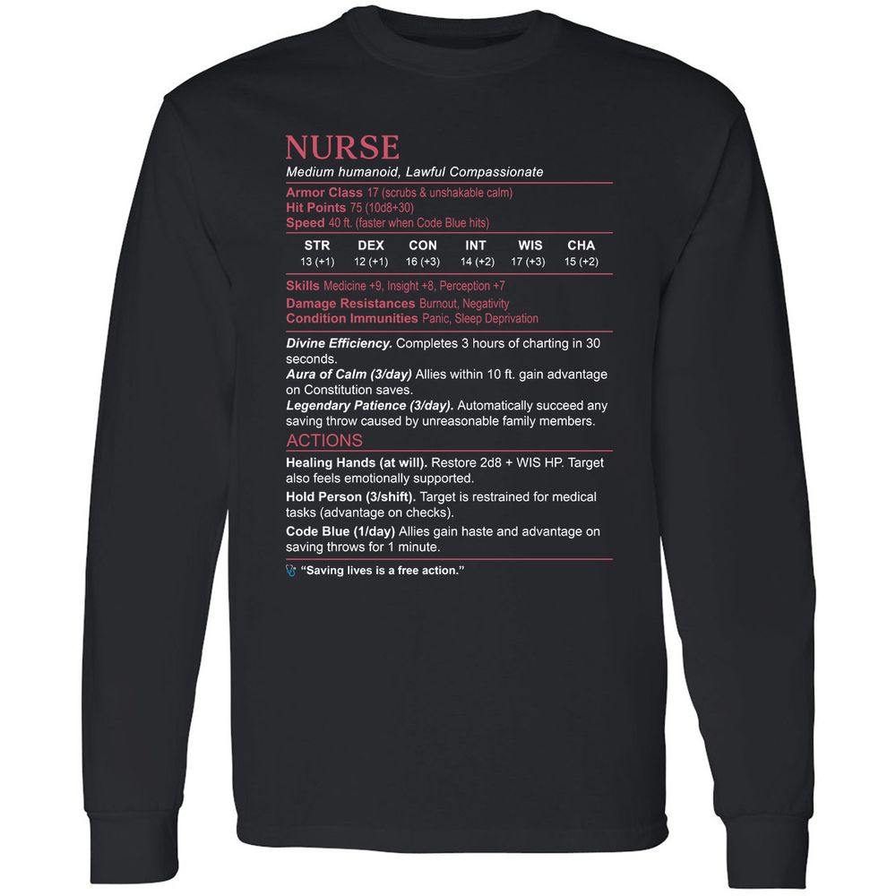 Nurse Stats 3 Long Sleeve T-Shirt - Black - 1