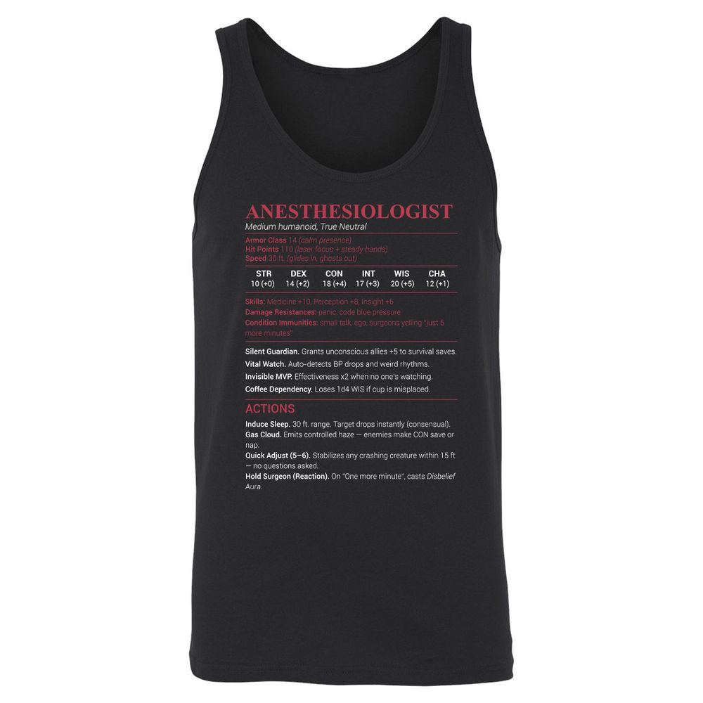 Anesthesiologist Stats Unisex Jersey Tank - Black - 1