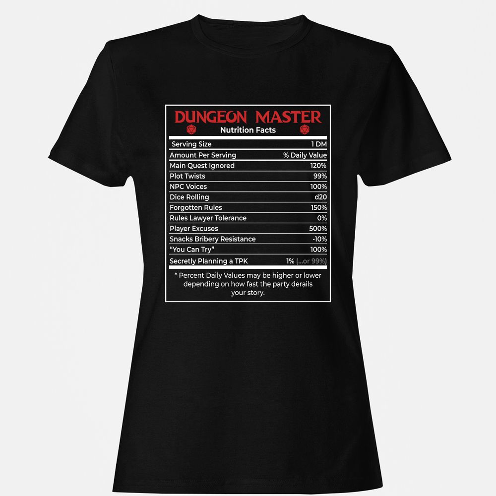 Dungeon Master Nutrition Facts Women's T-Shirt - Black - 1