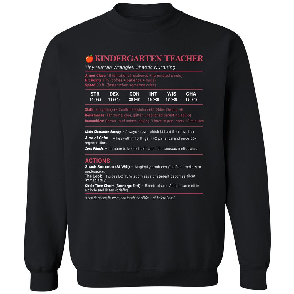 Kindergarten Teacher Stats Classic Unisex Sweatshirt - Black - 1