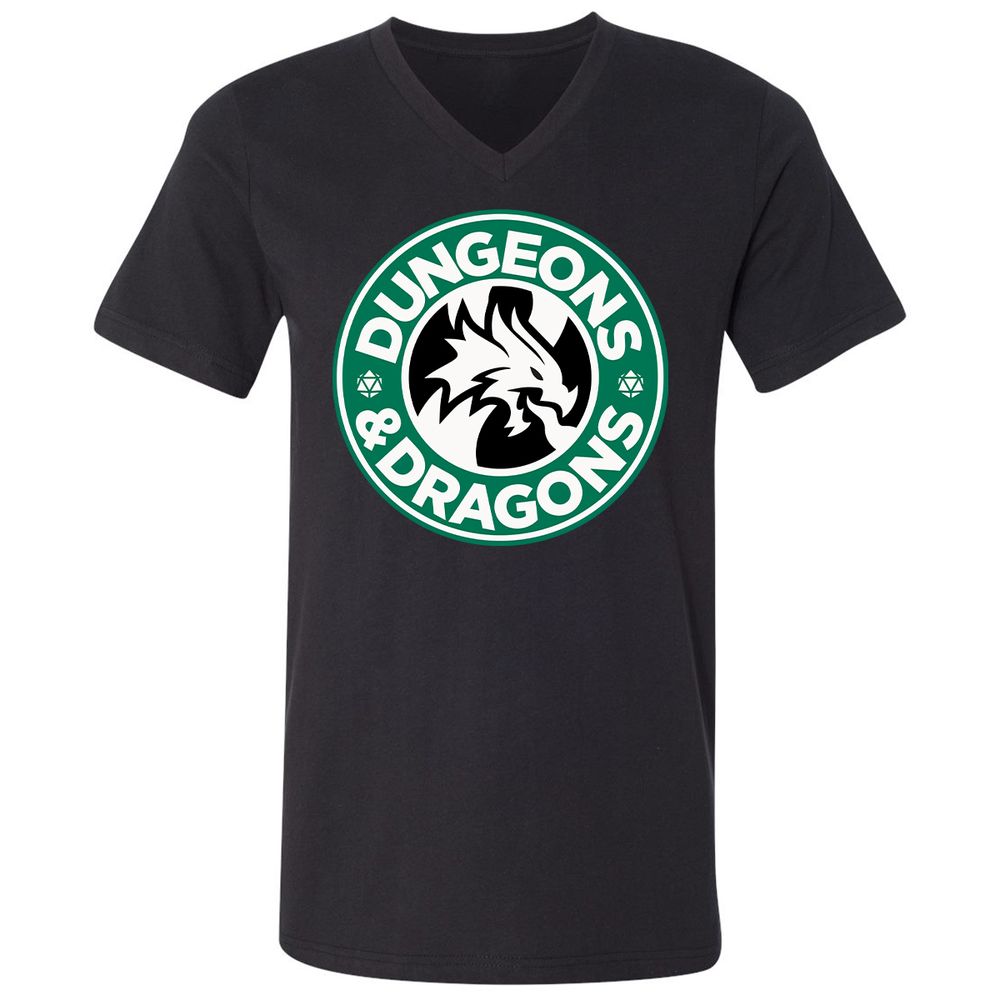 D&D Coffee Unisex V-Neck T-Shirt - Black - 1