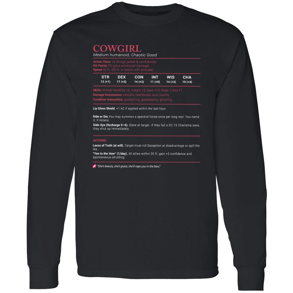 Cowgirl Stats Long Sleeve T-Shirt - Black - 1