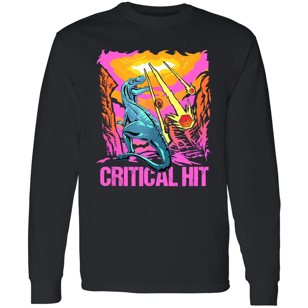 Dinosaur Critical Hit Long Sleeve T-Shirt - Black - 1
