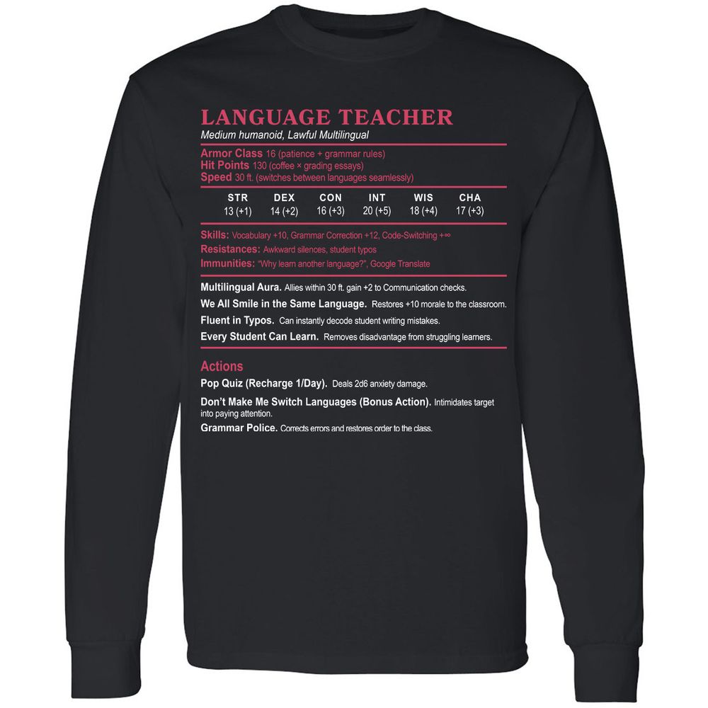 Language Teacher Long Sleeve T-Shirt - Black - 1