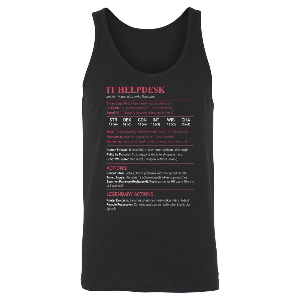 IT Helpdesk Unisex Jersey Tank - Black - 1