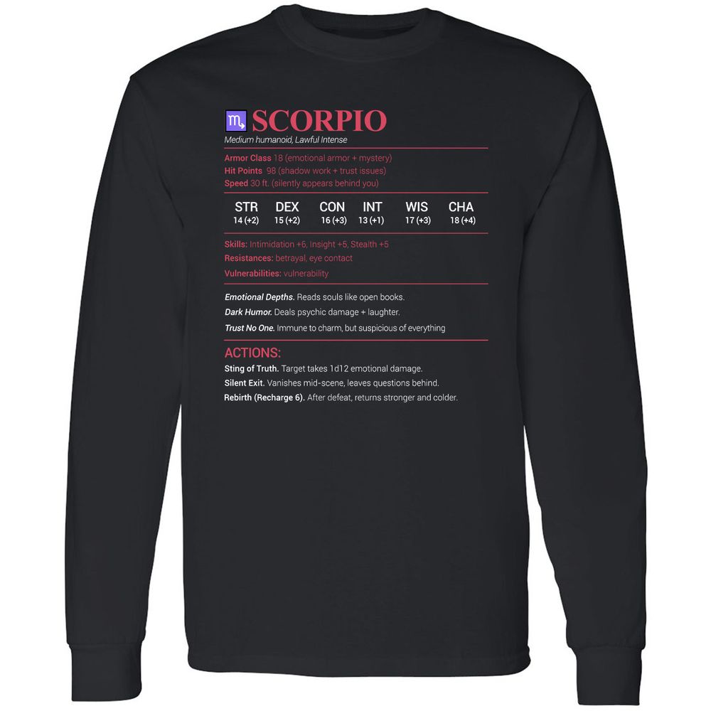Scorpio Stats Long Sleeve T-Shirt - Black - 1