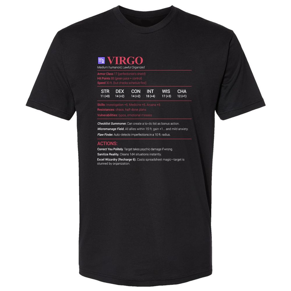 Virgo Stats Premium Unisex T-Shirt - Black - 1