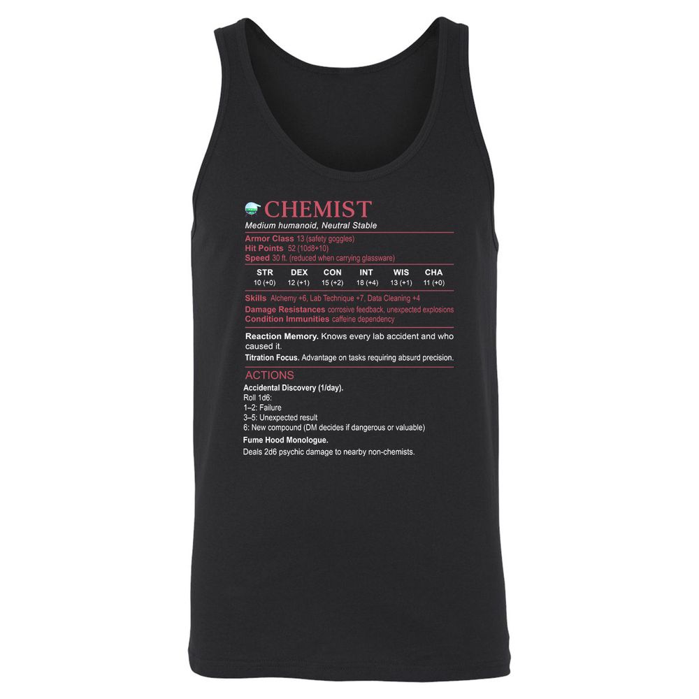 Chemist Stats Unisex Jersey Tank - Black - 1