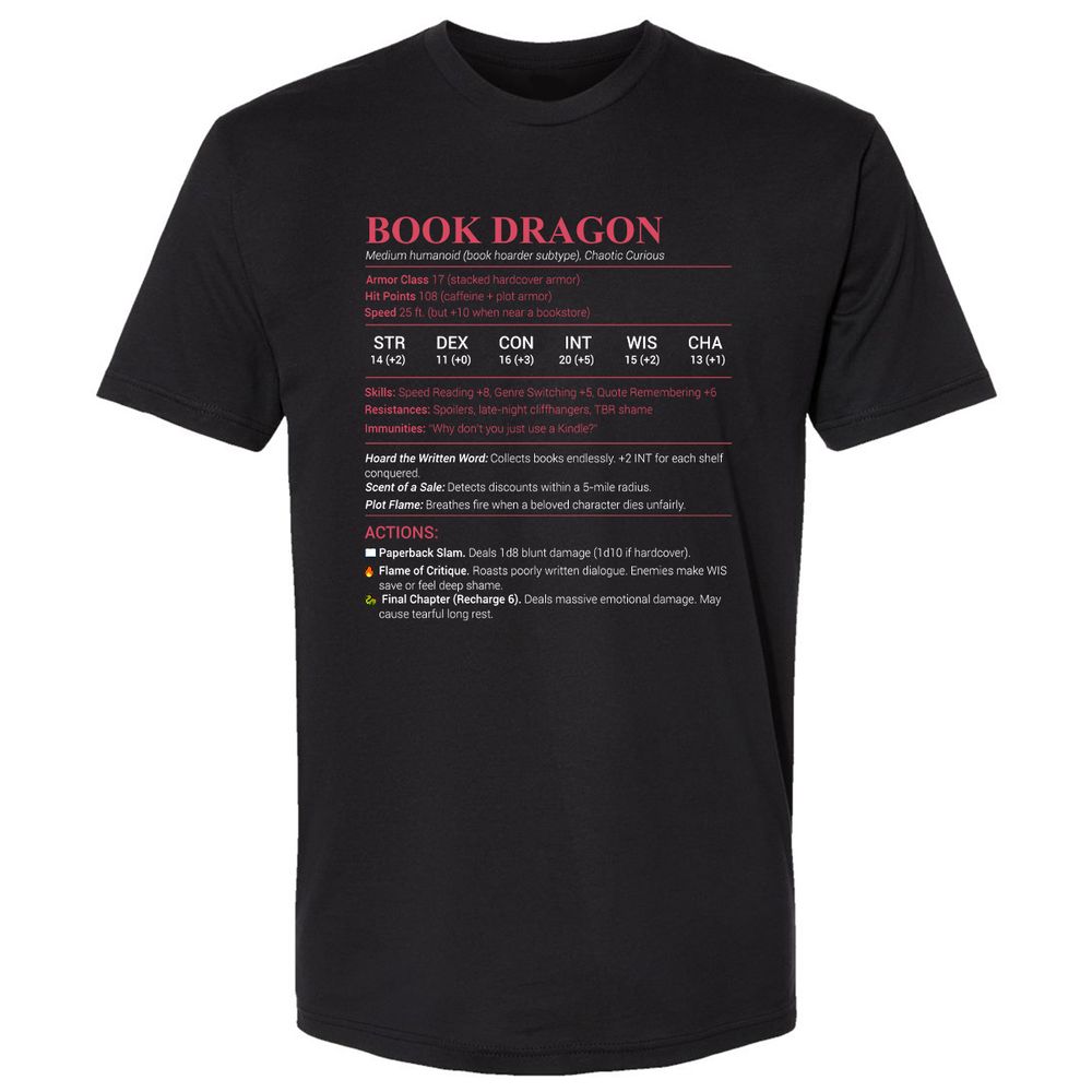 Book Dragon Stats Premium Unisex T-Shirt - Black - 1