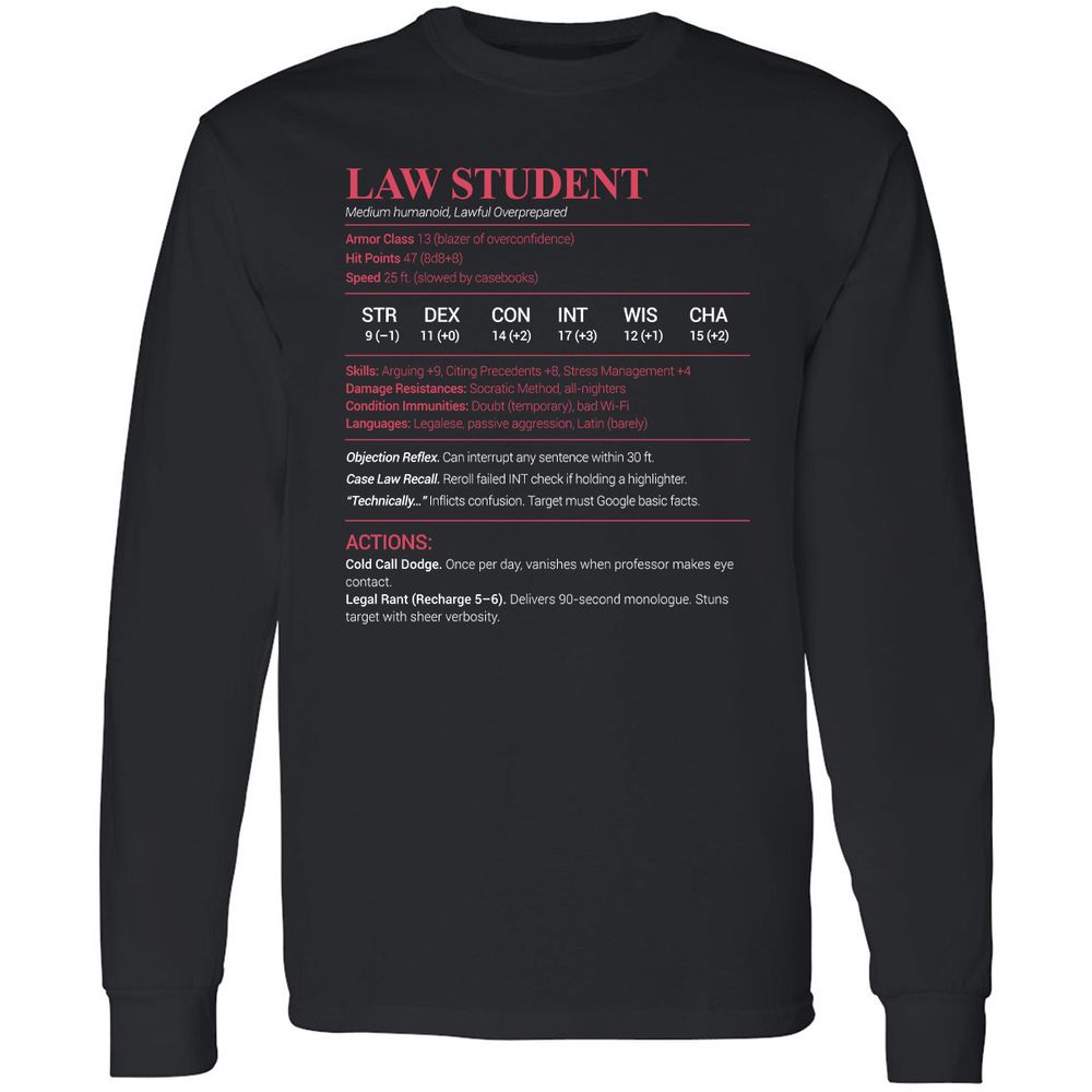 Law Student Long Sleeve T-Shirt - Black - 1