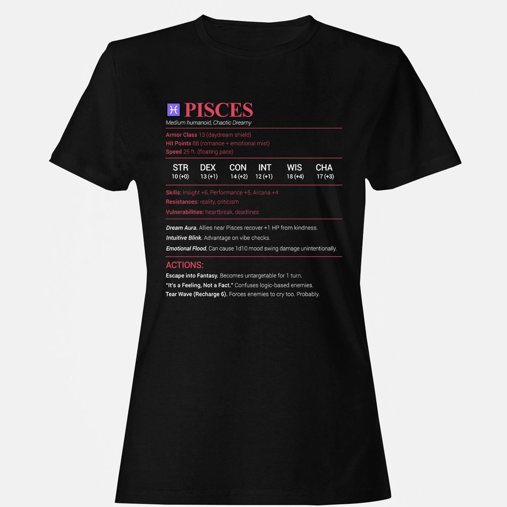 Pisces Stats Women's T-Shirt - Black - 1
