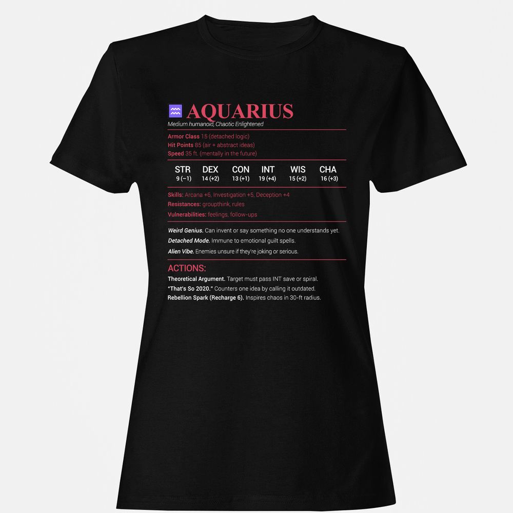 Aquarius Stats Women's T-Shirt - Black - 1