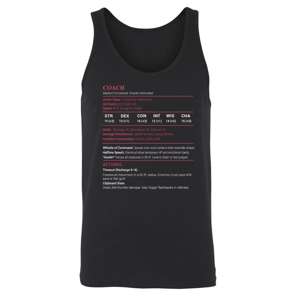 Coach Stats Unisex Jersey Tank - Black - 1