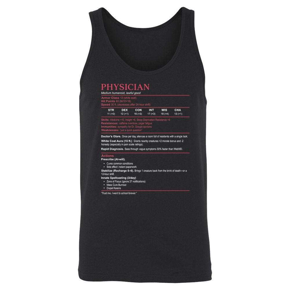 Physician Stats Unisex Jersey Tank - Black - 1