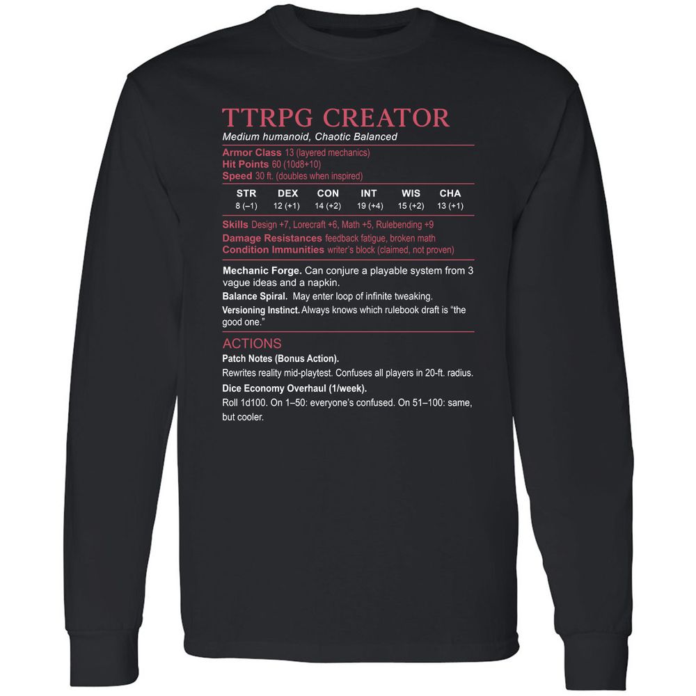 TTRPG Creator Stats Long Sleeve T-Shirt - Black - 1