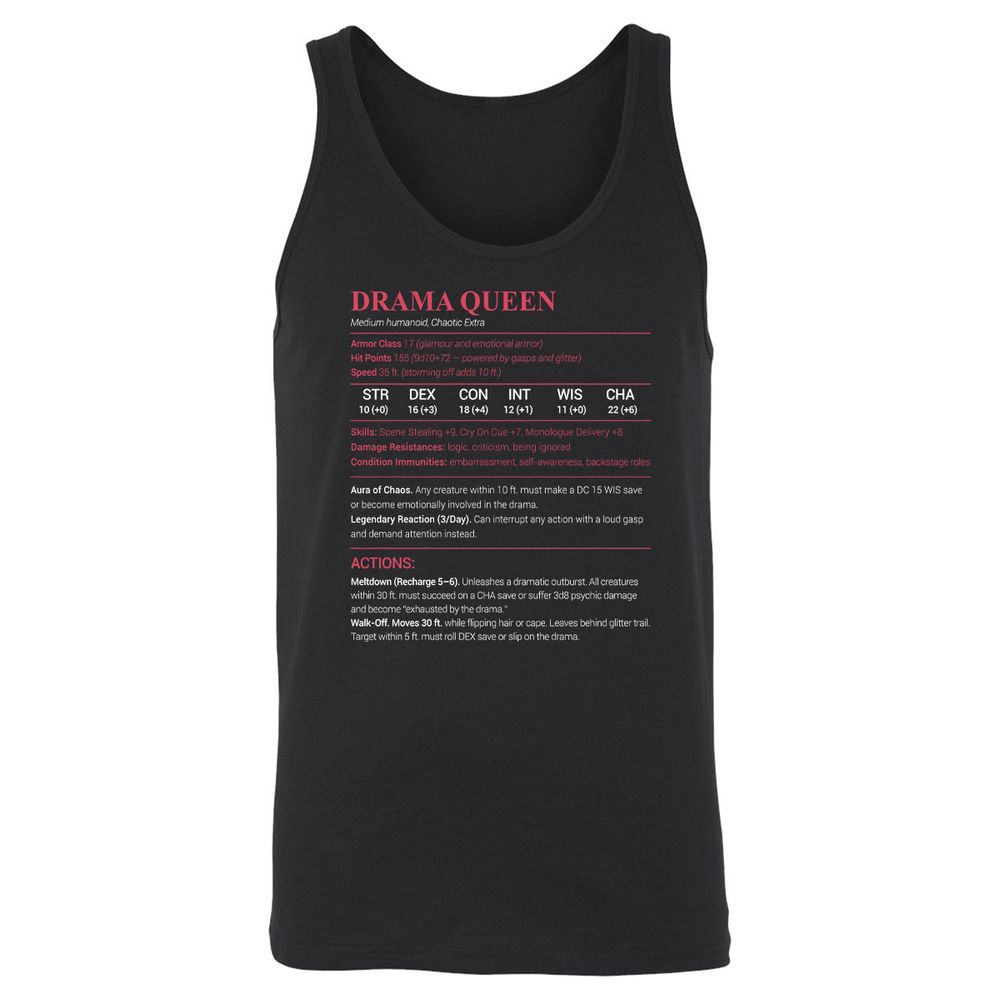 Drama Queen Unisex Jersey Tank - Black - 1