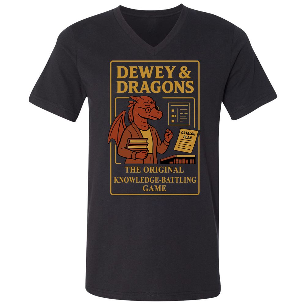 Dewey & Dragons Unisex V-Neck T-Shirt - Black - 1