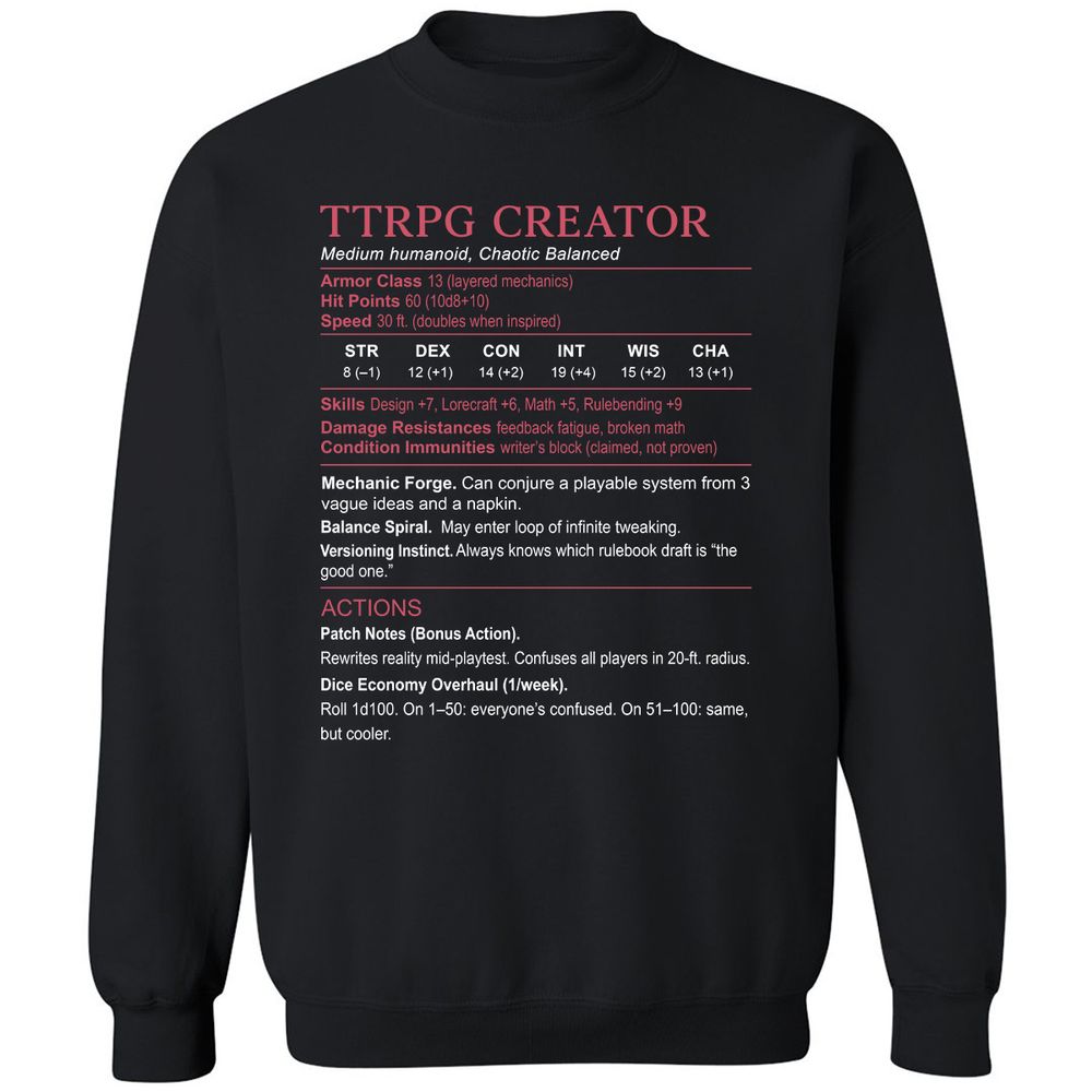 TTRPG Creator Stats Classic Unisex Sweatshirt - Black - 1