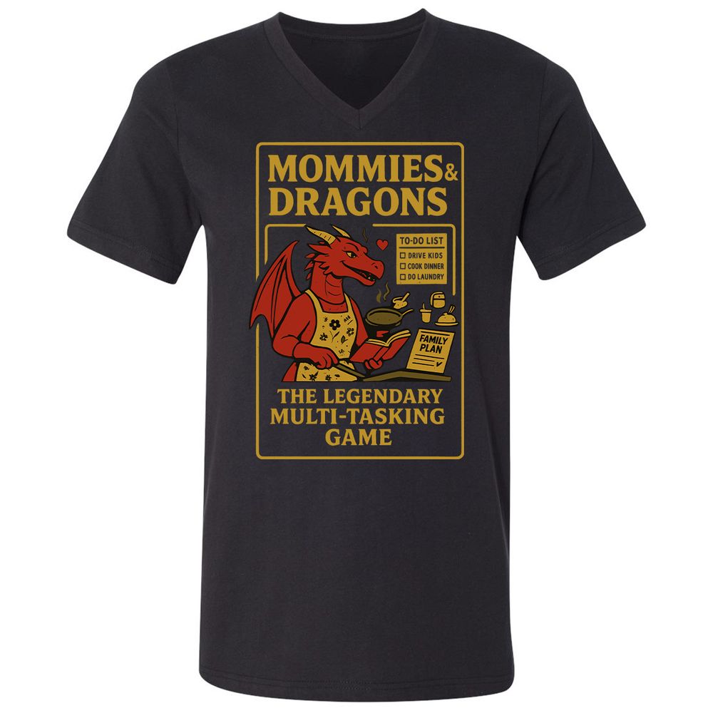 Mommies & Dragons Unisex V-Neck T-Shirt - Black - 1