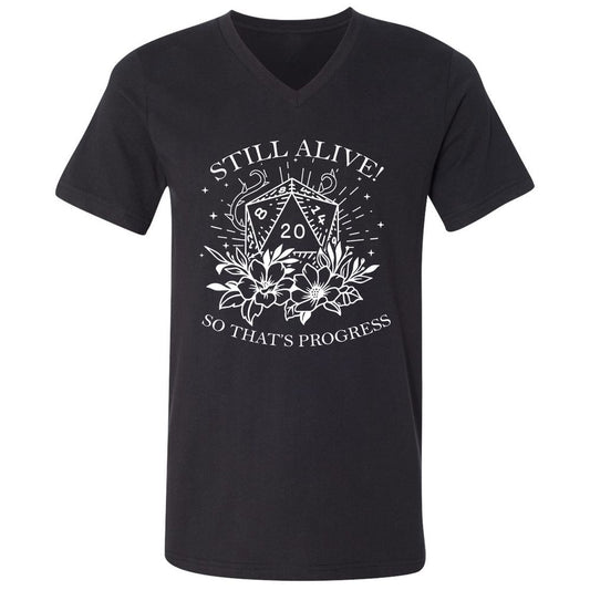 2710 Still Alive! So That’s Progress Unisex V-Neck T-Shirt - Black - 1