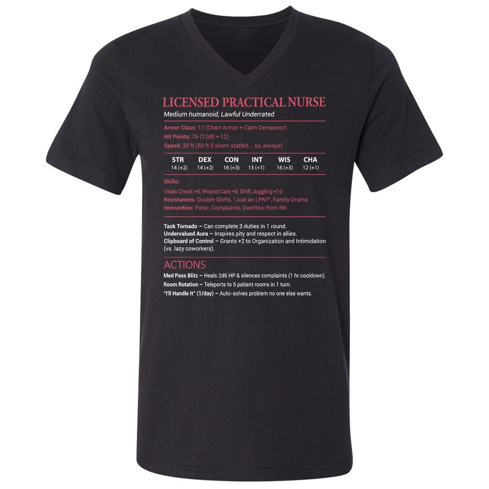 Licensed Practical Nurse LPN Unisex V-Neck T-Shirt - Black - 1