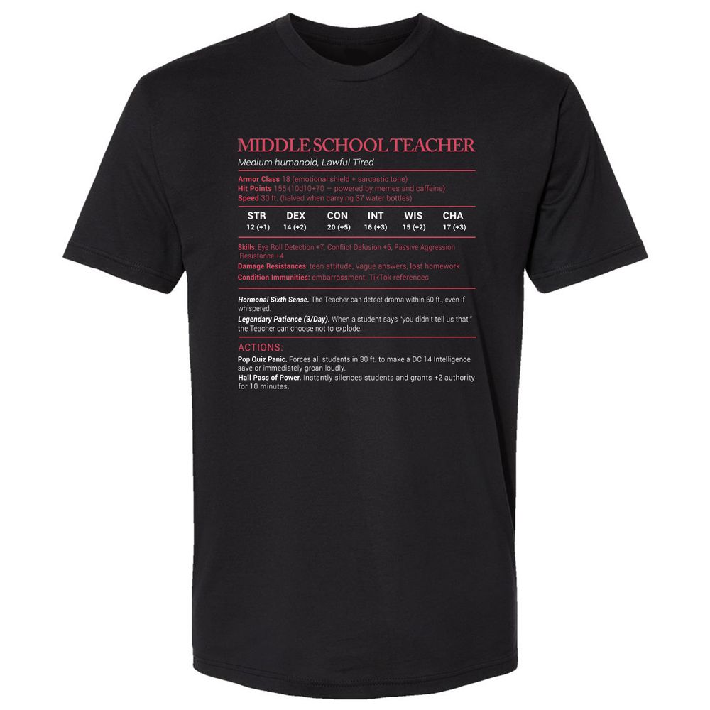 Middle School Teacher Stats Premium Unisex T-Shirt - Black - 1