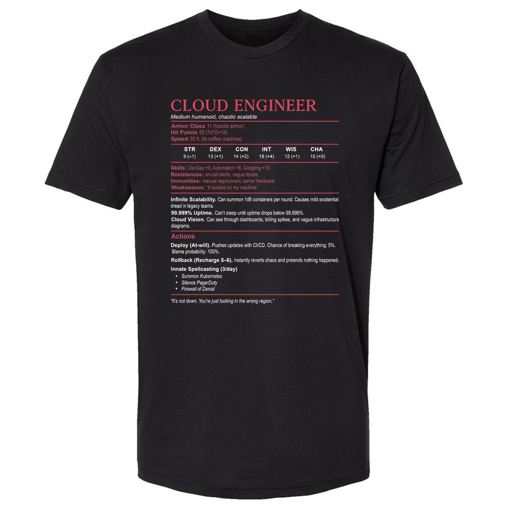 Cloud Engineer Stats Premium Unisex T-Shirt - Black - 1