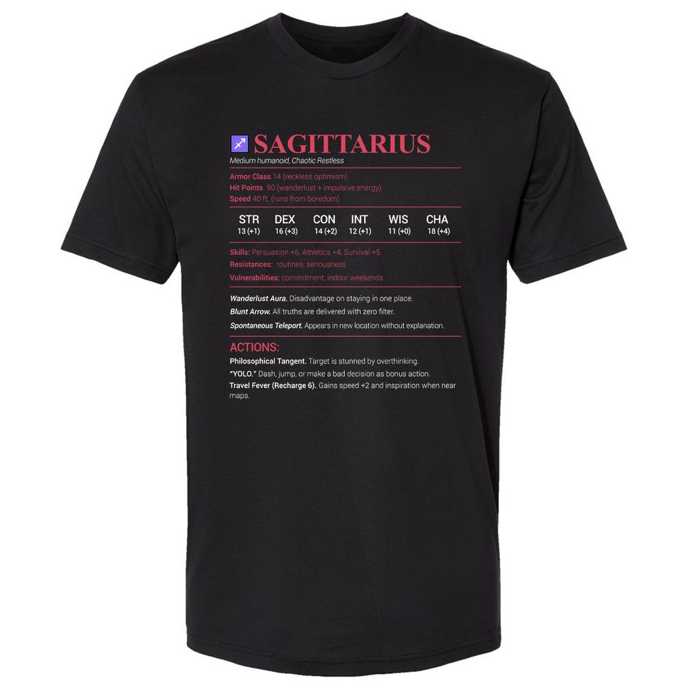 Sagittarius Stats Premium Unisex T-Shirt - Black - 1