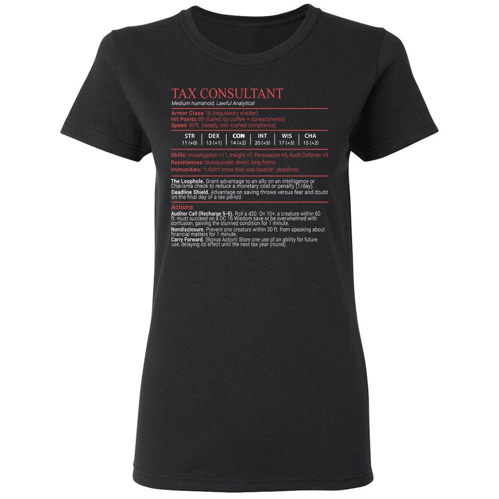 Tax Consultant Stats Block Women's T-Shirt - Black - 1