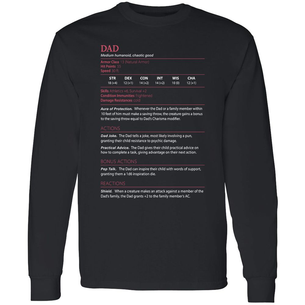 Dad Stats Long Sleeve T-Shirt - Black - 1