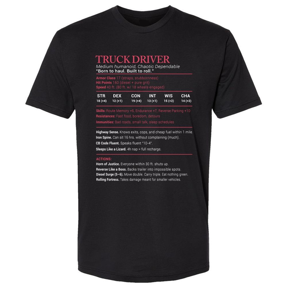 Truck Driver Stats Premium Unisex T-Shirt - Black - 1