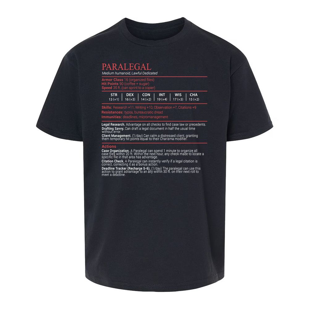 Paralegal Stats Block Kids T-Shirt - Black - 1