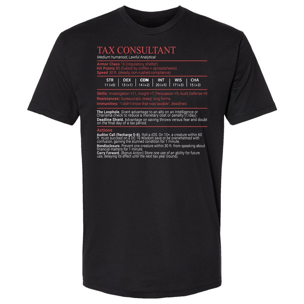 Tax Consultant Stats Block Premium Unisex T-Shirt - Black - 1
