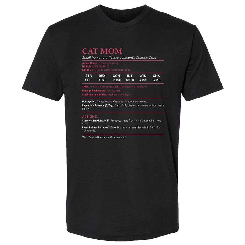 Cat Mom Stats Premium Unisex T-Shirt - Black - 1