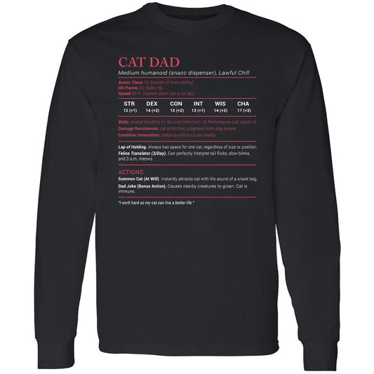 Cat Dad Stats Long Sleeve T-Shirt - Black - 1